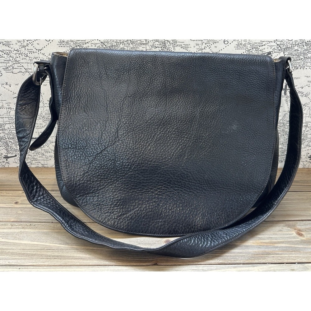 Eddie Bauer Messenger Bag Briefcase Black Pebbled Leather Travel Business